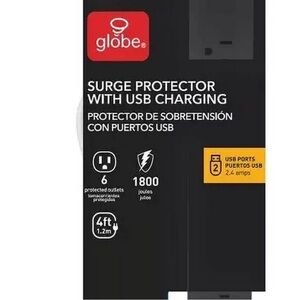 Globe Black Surge Protector with USB Ports